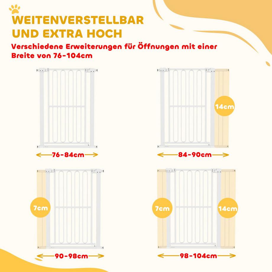 Northio  Barrière de sécurité pour porte pour chien, barrière de 76 à 104 cm sans perçage, barrière d'escalier en acier, barrière d'escalier, barrière de sécurité, barrière de sécurité pour escaliers, porte, couloir, blanc 