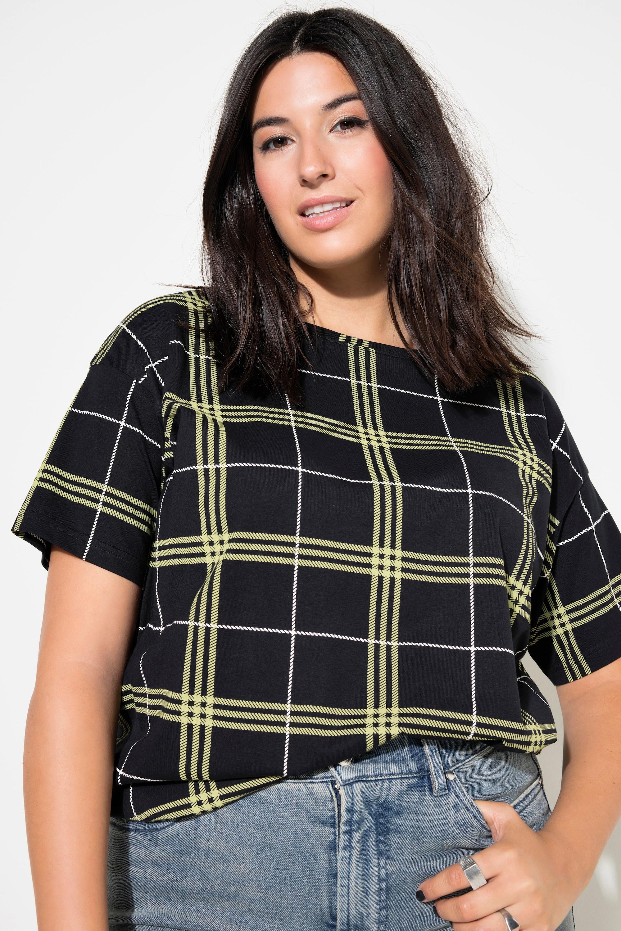 Studio Untold  T-shirt dal taglio oversize con quadri, scollo a girocollo e mezze maniche 