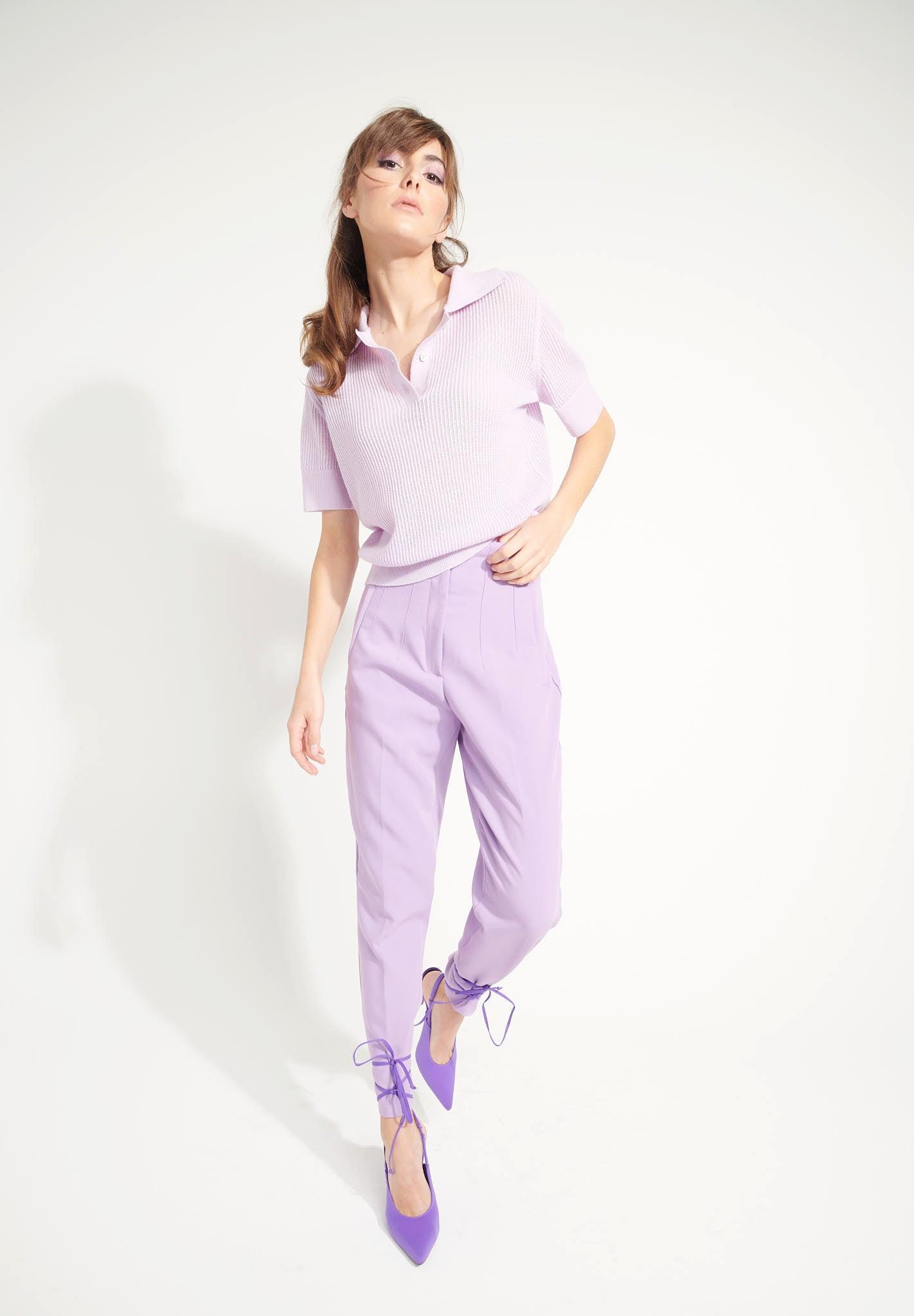 Image of Ava 1 Polo-shirt Mit Kurzen Ärmeln - 100% Kaschmir, Entjungfert Damen Lila S