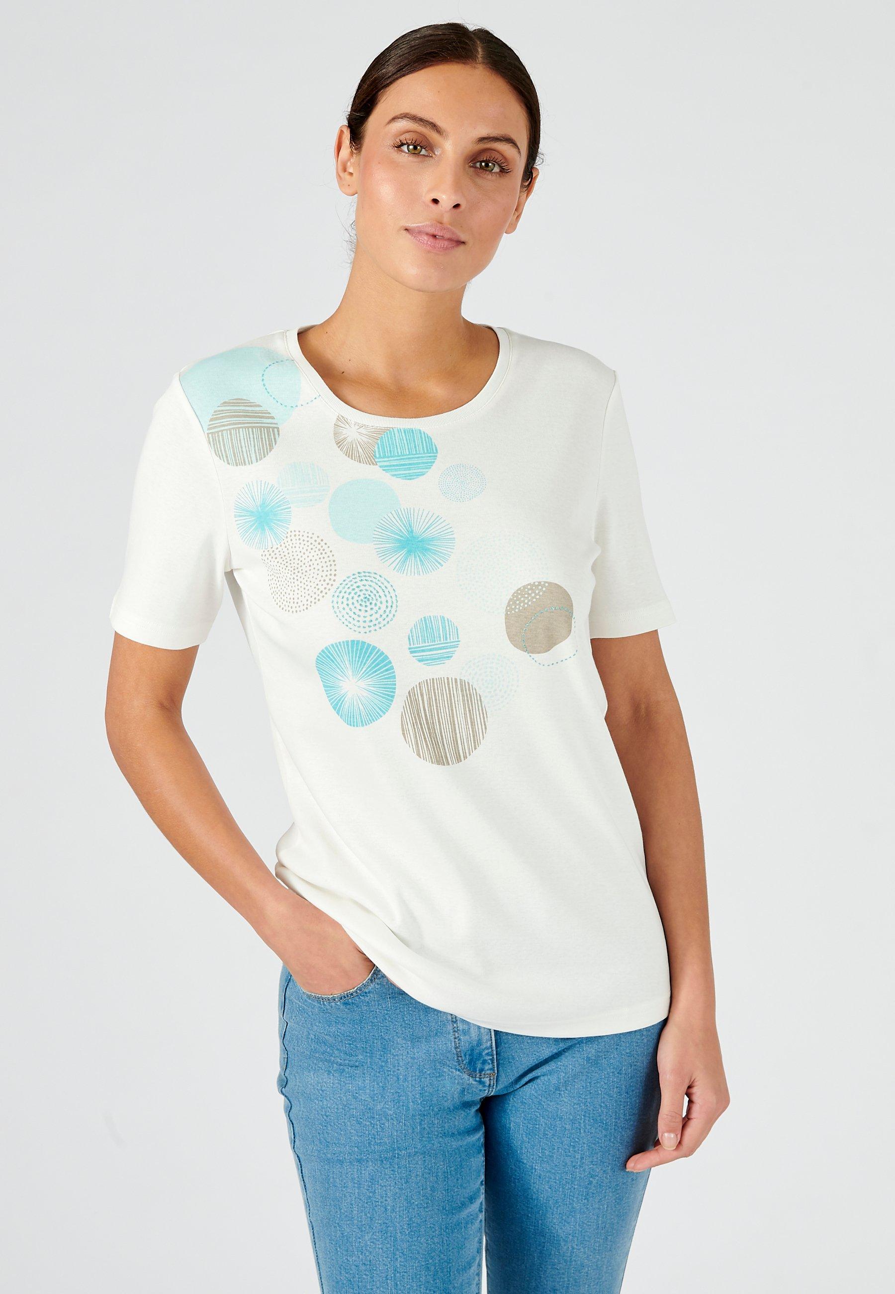 Image of T-shirt Aus Materialmix. Damen Blau 34/36