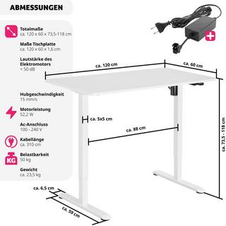 Tectake Elektrisch hohenverstellbarer Schreibtisch Skadi  