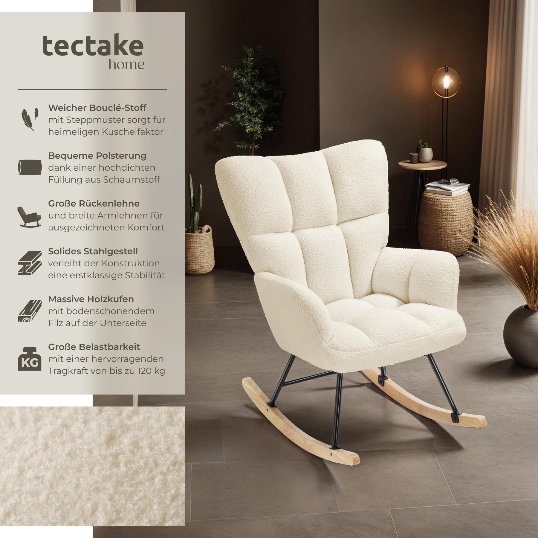 Tectake Fauteuil à bascule TORVE rembourré au tissu bouclé  