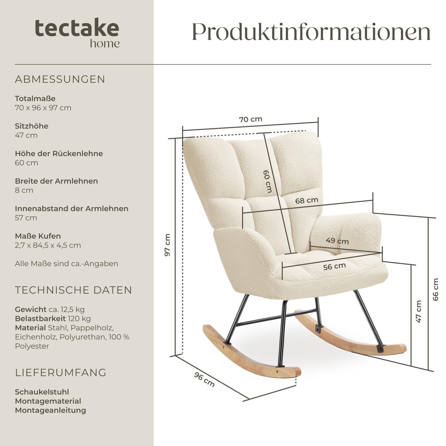 Tectake Fauteuil à bascule TORVE rembourré au tissu bouclé  