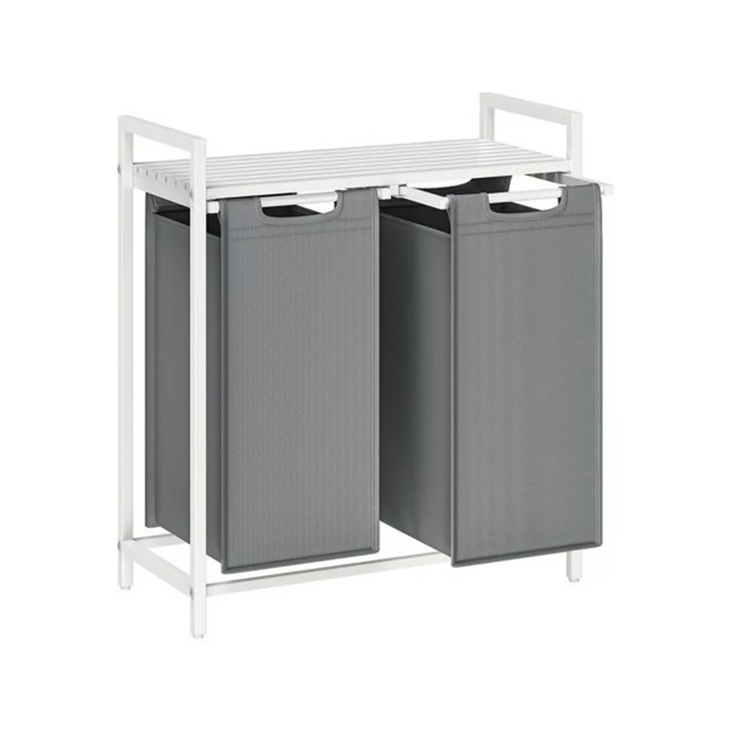 VASAGLE Wäschekorb "mit Ablage 2 x 46 l, Grau/Weiss"