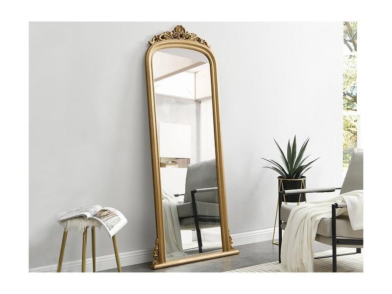 Vente-unique Grand miroir en bois de paulownia - H.180 cm - Doré - MERRY  