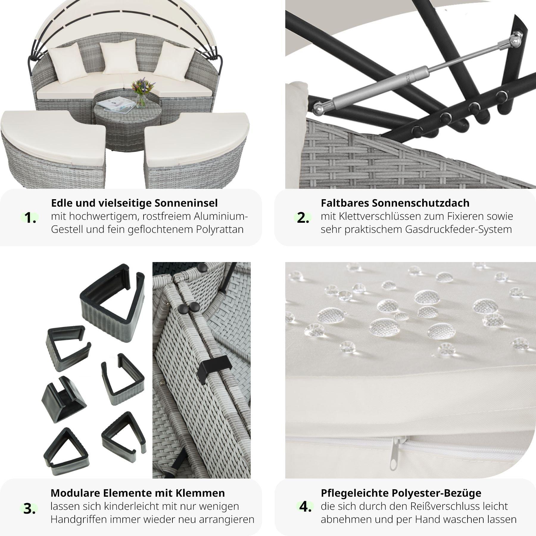 Tectake Sonneninsel Rattan mit Aluminiumgestell und Sonnendach  