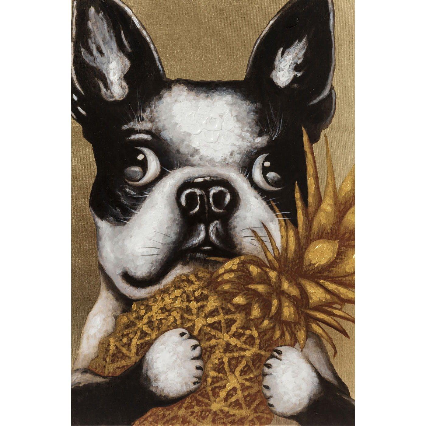 KARE Design Tableau Touched Dog avec Ananas 80x80cm  