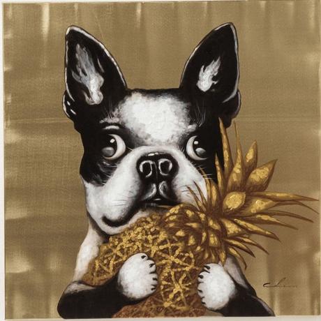 KARE Design Tableau Touched Dog avec Ananas 80x80cm  