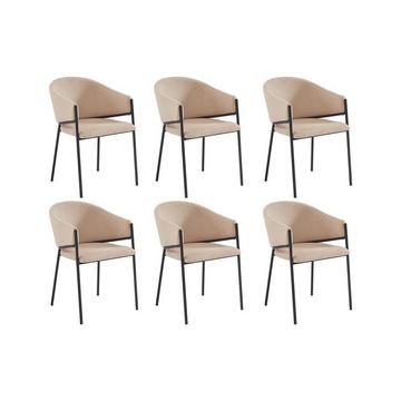 Lot de 6 chaises avec accoudoirs en tissu et métal - Beige - ORDIDA de Pascal MORABITO