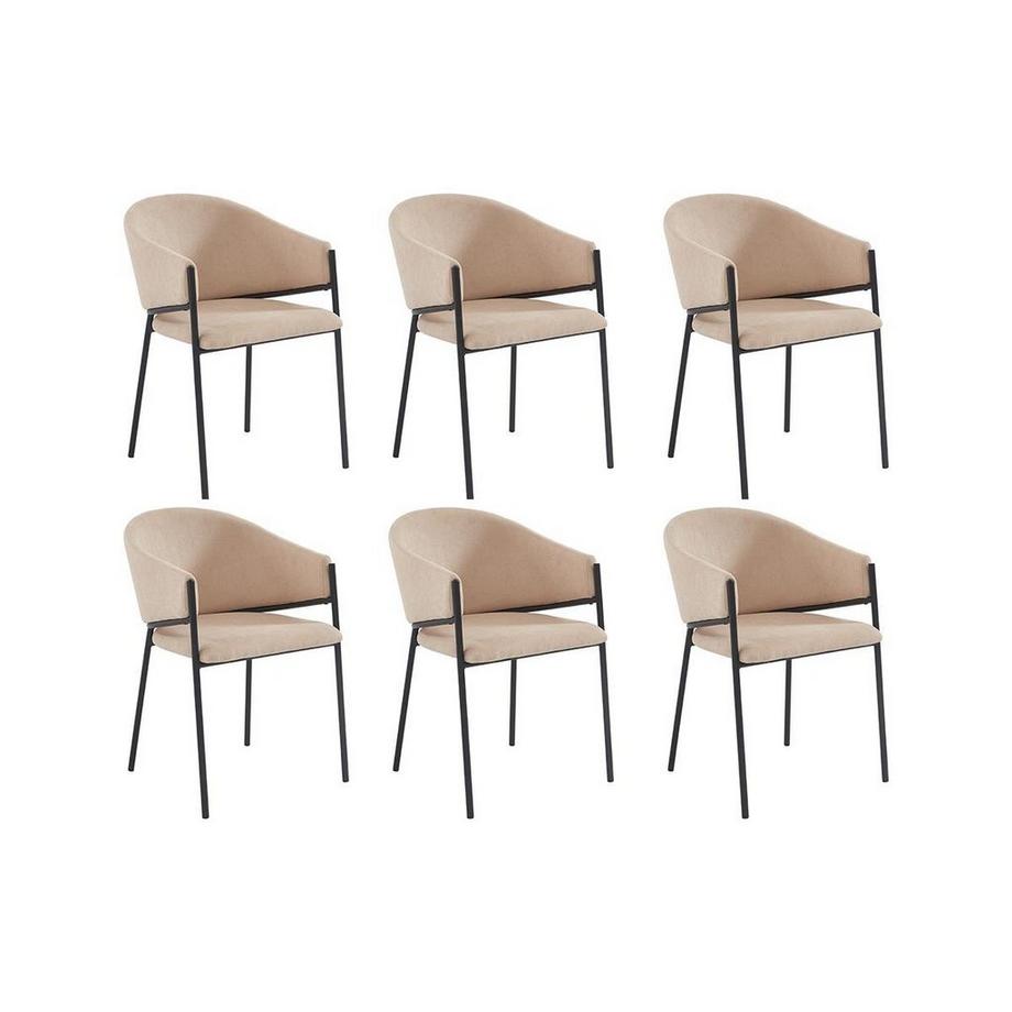 Lot de 6 chaises avec accoudoirs en tissu et métal - Beige - ORDIDA de Pascal MORABITO