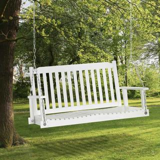 Northio Banc de balançoire de jardin, banc suspendu pour 2 personnes, bois massif, idéal pour patio et terrasse, blanc, 117x69x60cm  