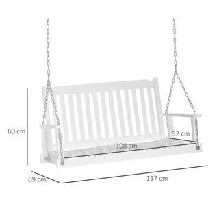 Northio Banc de balançoire de jardin, banc suspendu pour 2 personnes, bois massif, idéal pour patio et terrasse, blanc, 117x69x60cm  