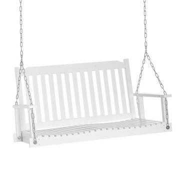 Banc de balançoire de jardin, banc suspendu pour 2 personnes, bois massif, idéal pour patio et terrasse, blanc, 117x69x60cm