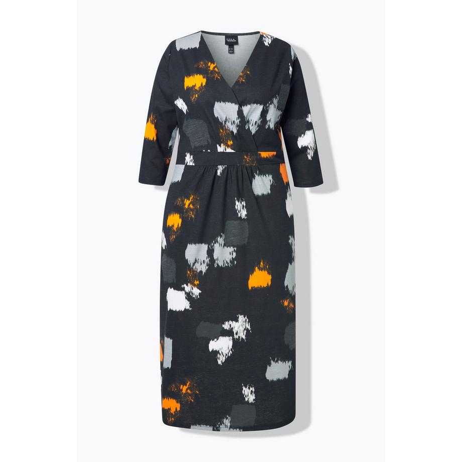 Ulla Popken Maxikleid Grafischer Druck V-Ausschnitt 3/4-Arm  