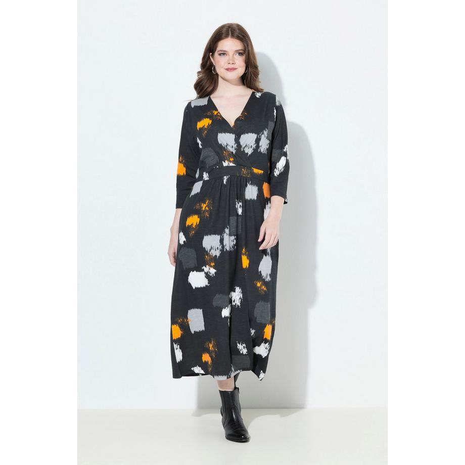 Ulla Popken Maxikleid Grafischer Druck V-Ausschnitt 3/4-Arm  