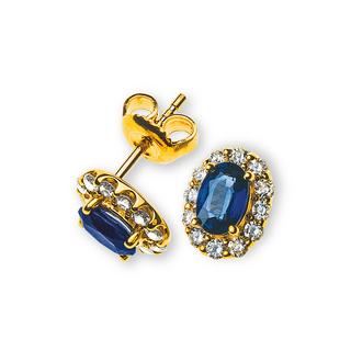 MUAU Schmuck  Clous d'oreilles or jaune 750 saphir 1,29ct. diamants 0,44ct. 10mm 