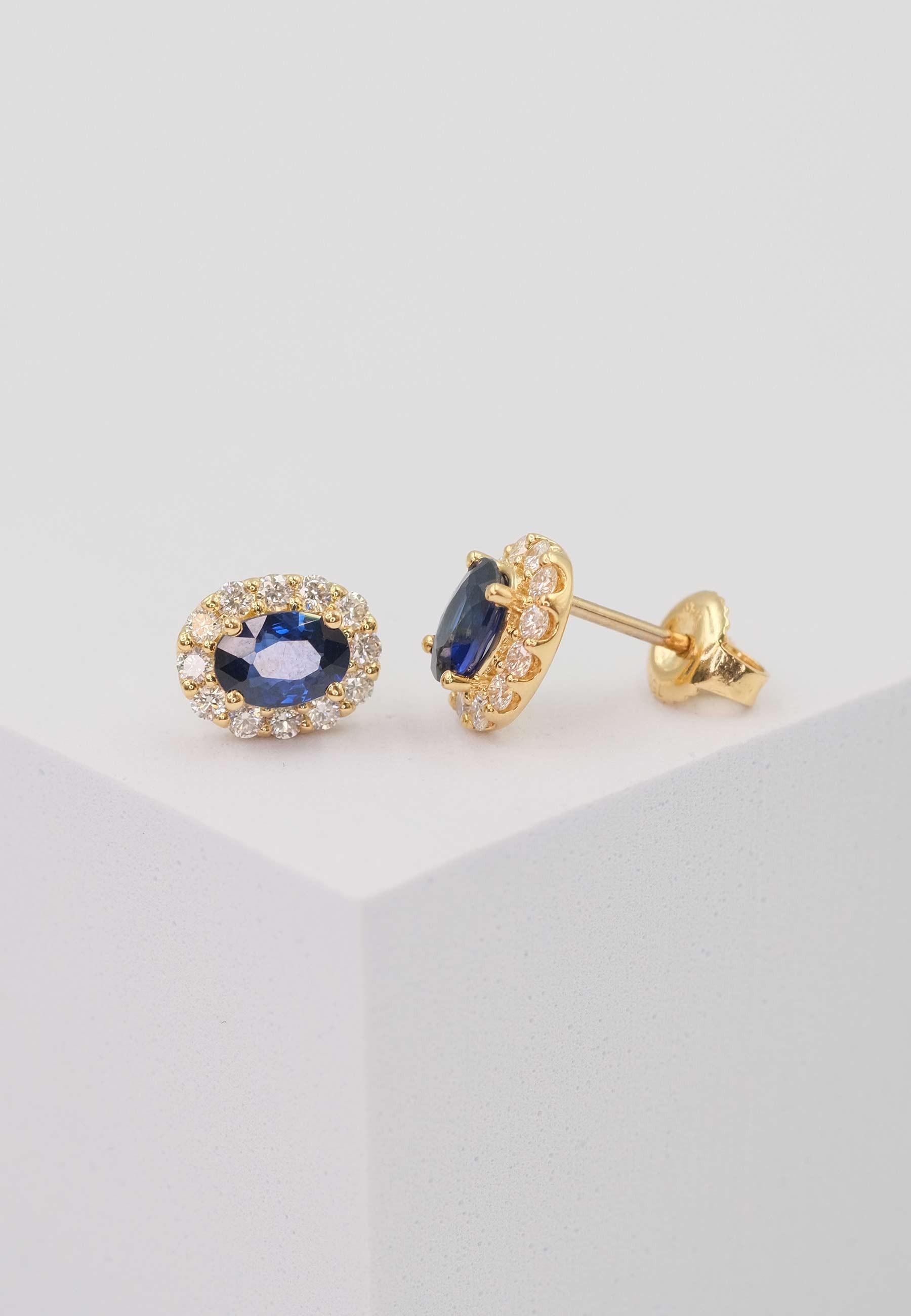 MUAU Schmuck  Ohrringe Gelbgold 750 Saphir 1.29ct. Brillanten 0.44ct. 10mm 