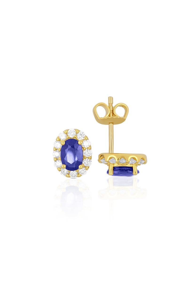 MUAU Schmuck  Clous d'oreilles or jaune 750 saphir 1,29ct. diamants 0,44ct. 10mm 