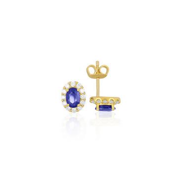 Clous d'oreilles or jaune 750 saphir 1,29ct. diamants 0,44ct. 10mm