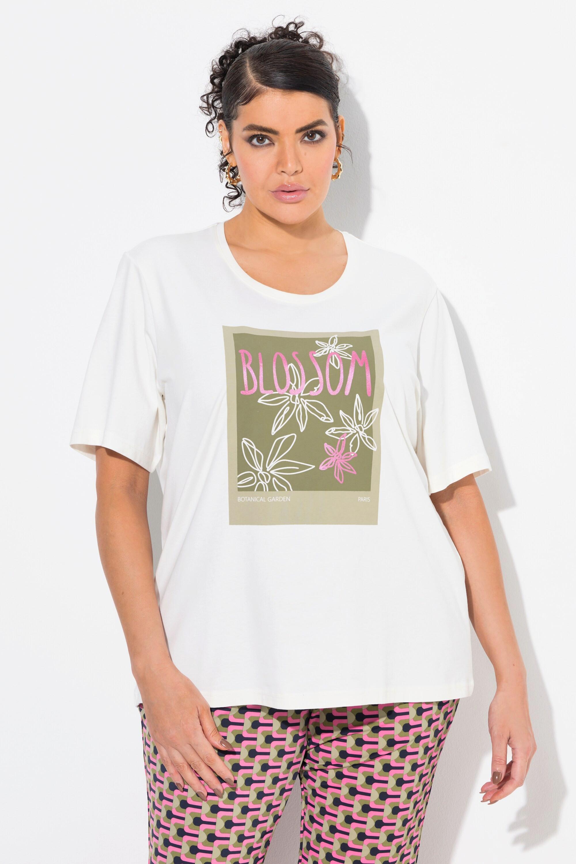 Ulla Popken  T-Shirt, Blütenmotiv, Rundhals, Halbarm 