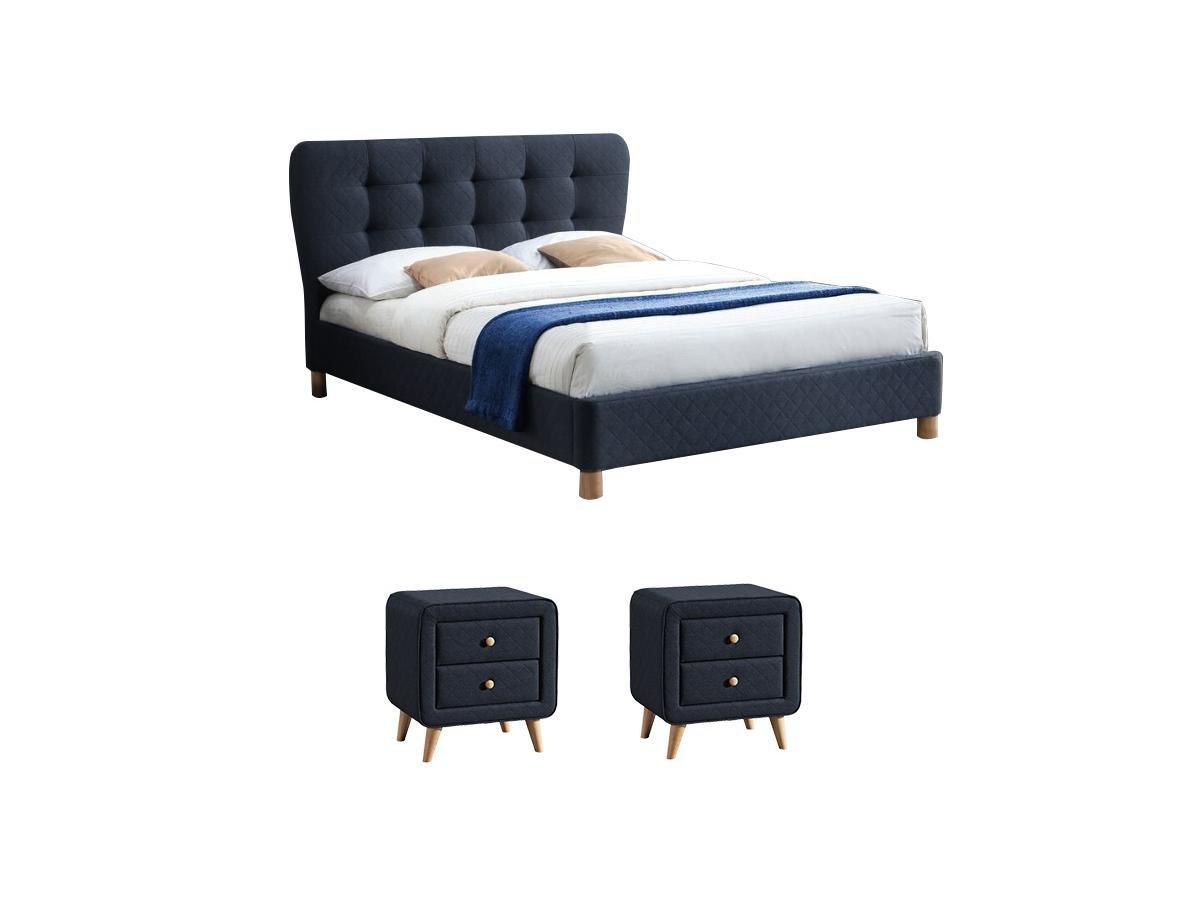 Image of Set Bett + 2 Nachttische Stoff ELIDE Set Bett + 2 Nachttische Stoff ELIDE