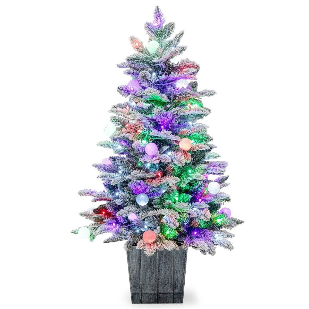 Northix 100cm Künstlicher Weihnachtsbaum beflockter Tannenbaum mit 80 mehrfarbigen LED-Lichtern  