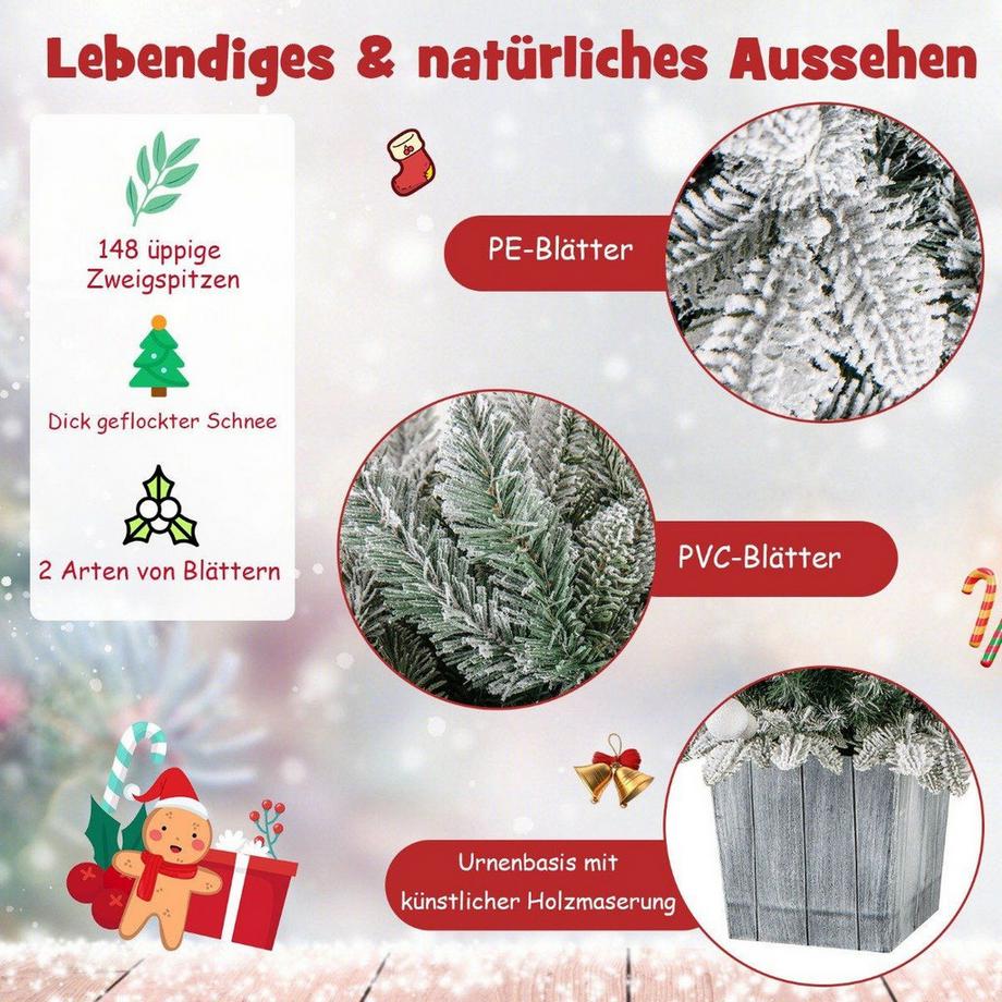 Northix 100cm Künstlicher Weihnachtsbaum beflockter Tannenbaum mit 80 mehrfarbigen LED-Lichtern  