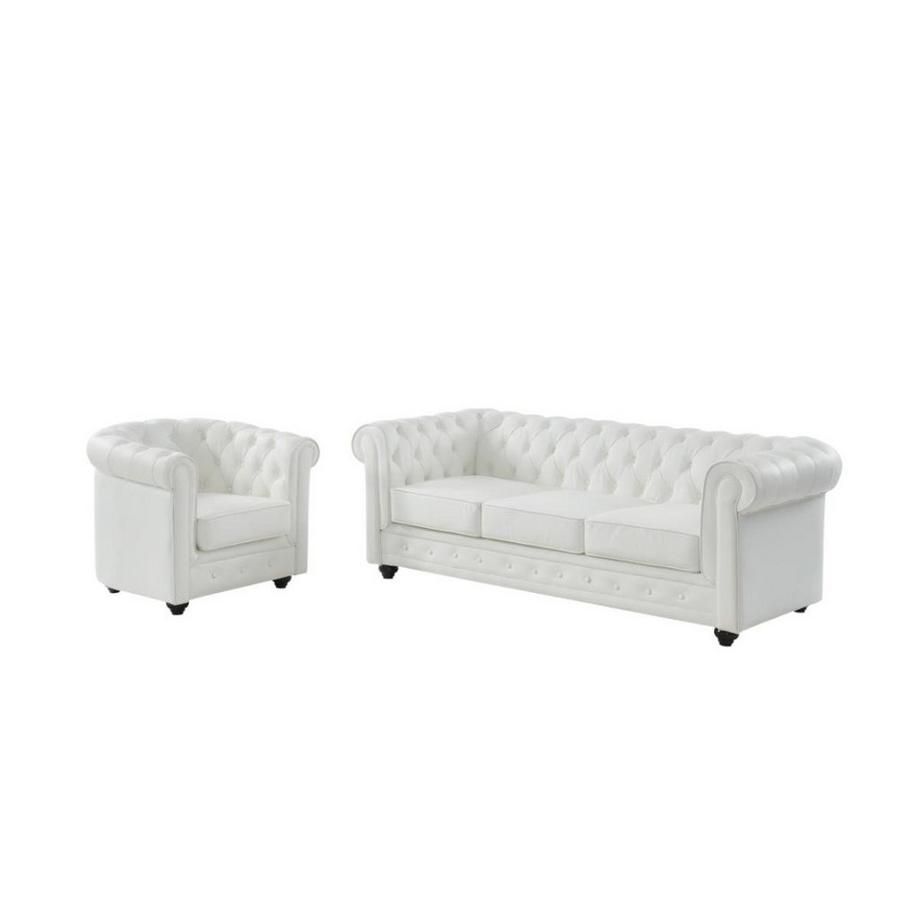 Vente-unique Canapé 3 places et fauteuil en cuir de buffle CHESTERFIELD - Blanc  