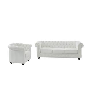 Vente-unique Ledersofa 3-Sitzer + Ledersessel - Büffelleder - Weiß - CHESTERFIELD  