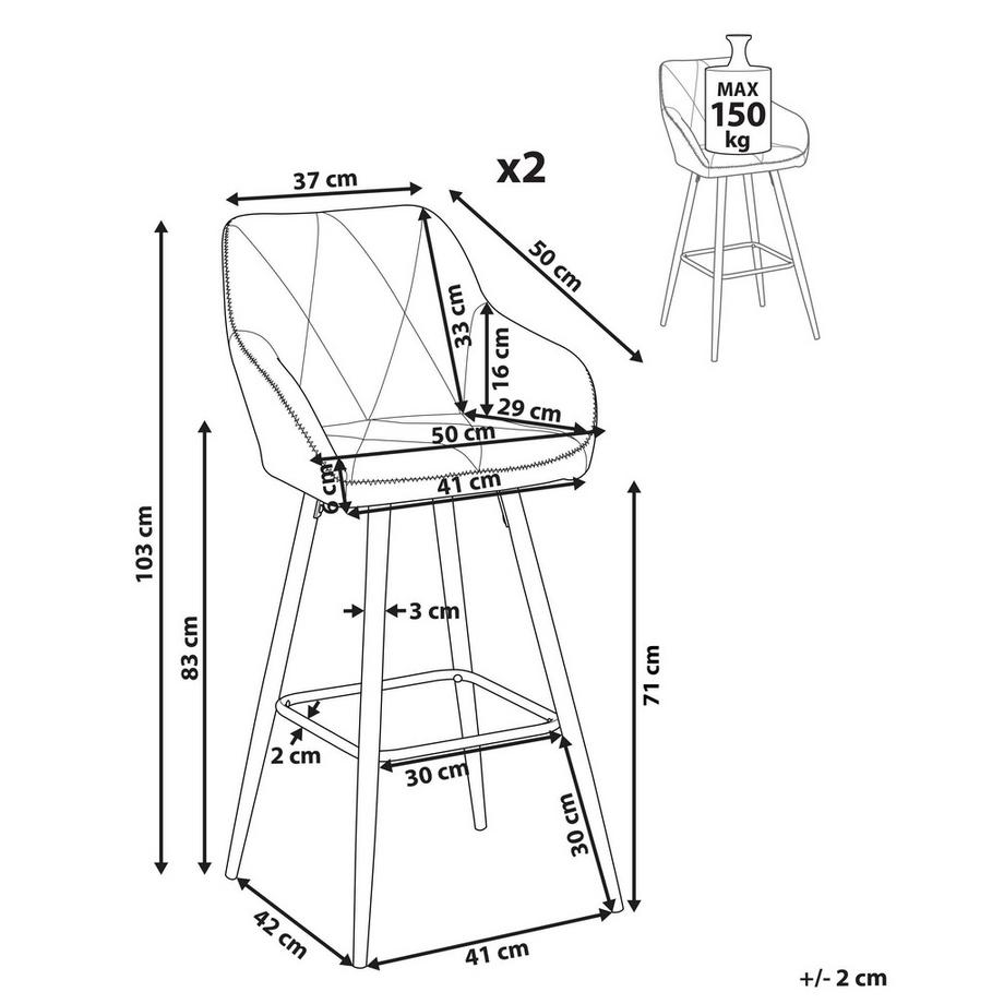 Beliani Set di 2 sedie alte en Tessuto Glamour DARIEN  
