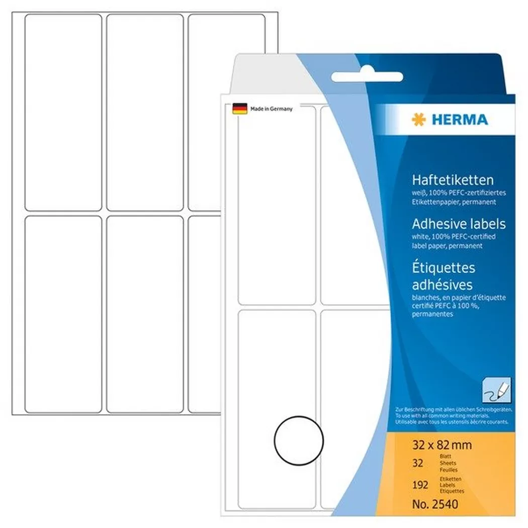 HERMA – Etiketten 32×82mm 2540 weiss 192 Stück, One Size