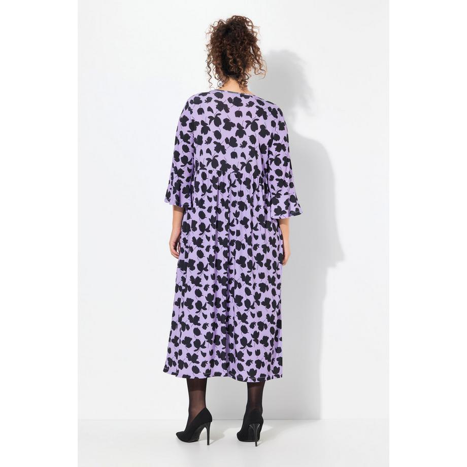 Ulla Popken Abito in jersey linea ad A scollo rotondo maniche 3/4 a volant  