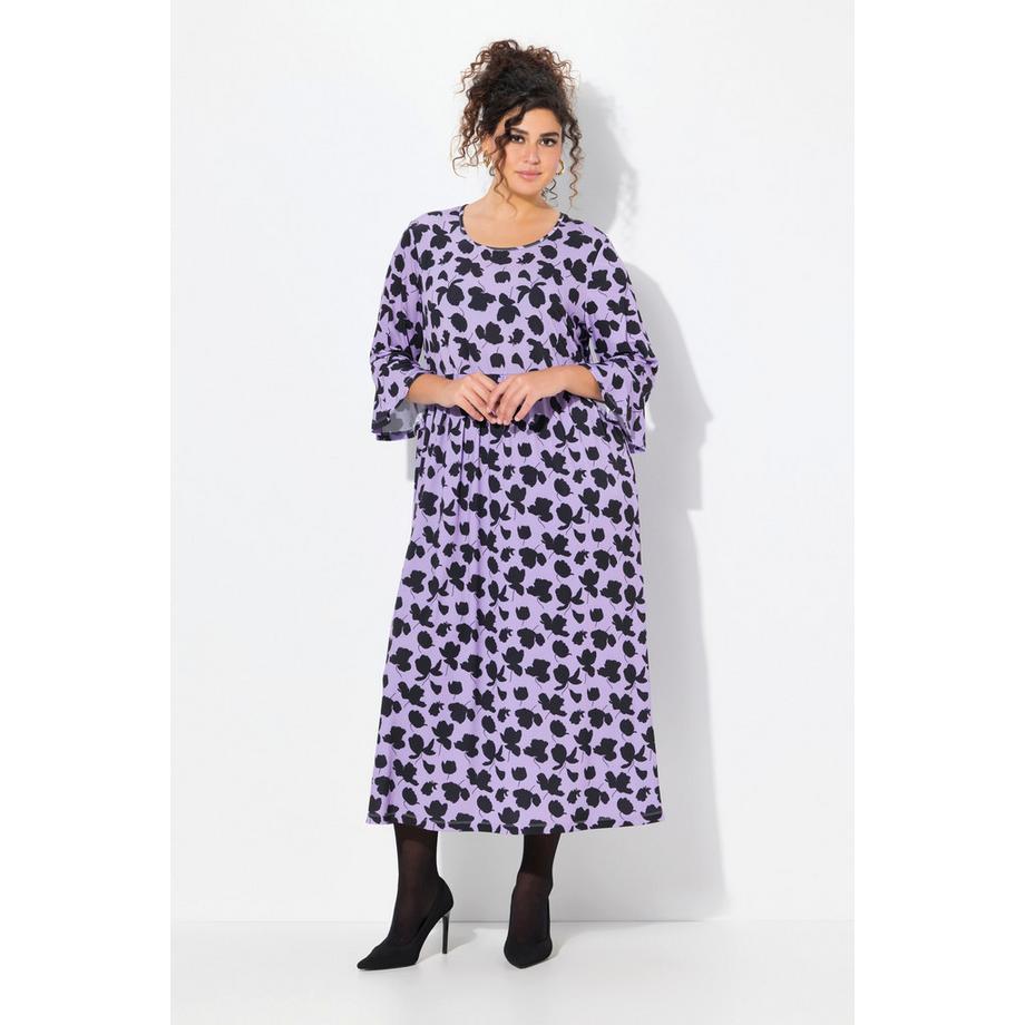 Ulla Popken Abito in jersey linea ad A scollo rotondo maniche 3/4 a volant  