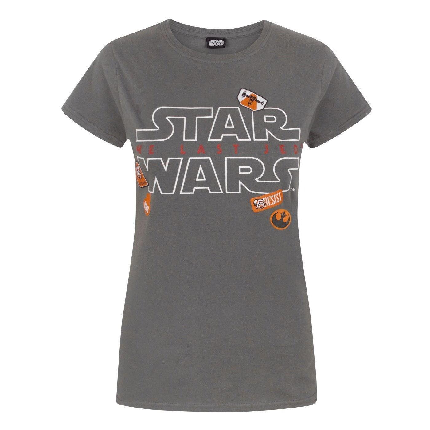 Image of The Last Jedi Tshirt Mit Abzeichendesign Damen Charcoal Black XL