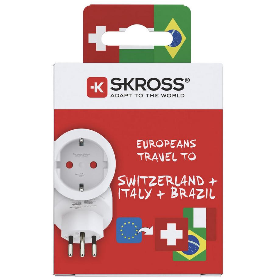 SKROSS  Reiseadapter Europa nach Schweiz/Italien/Brasilien Geerdet 