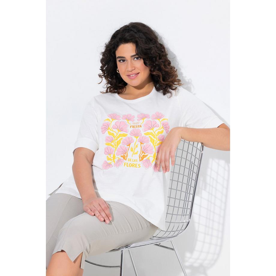 Ulla Popken T-Shirt Fiori Ricamo Scollo Rotondo Mezza Manica  