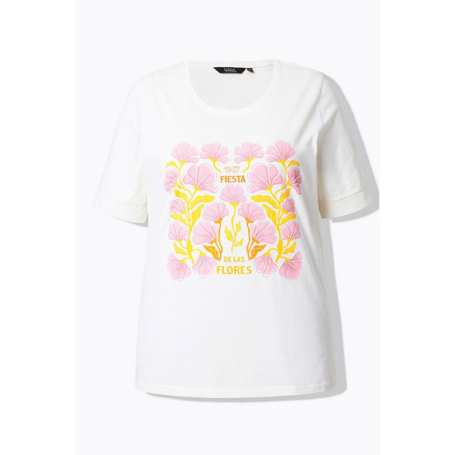 Ulla Popken T-Shirt Fiori Ricamo Scollo Rotondo Mezza Manica  