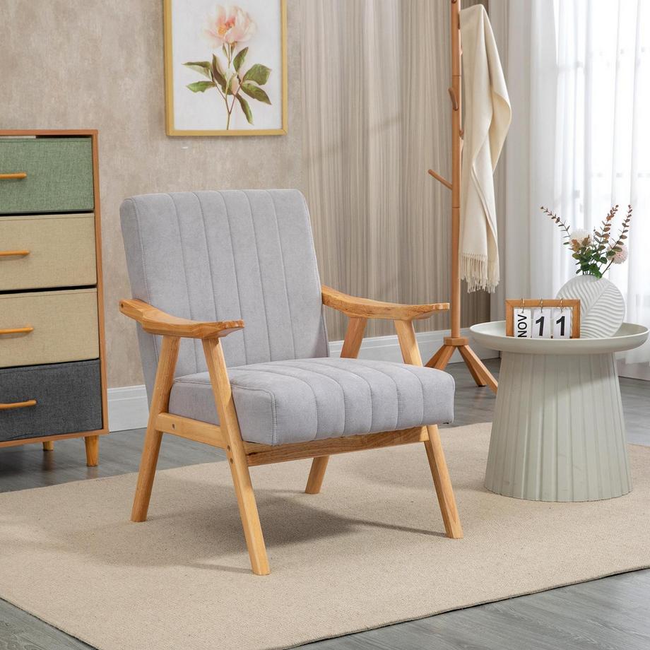 Northio Fauteuil À Oreilles, Chaise Rembourrée Avec Accoudoirs, Chaise Longue Aspect Velours, Chaise De Relaxation Au Design Scandi, Fauteuil, Pieds En Bois D'Hévéa, Gris Clair  