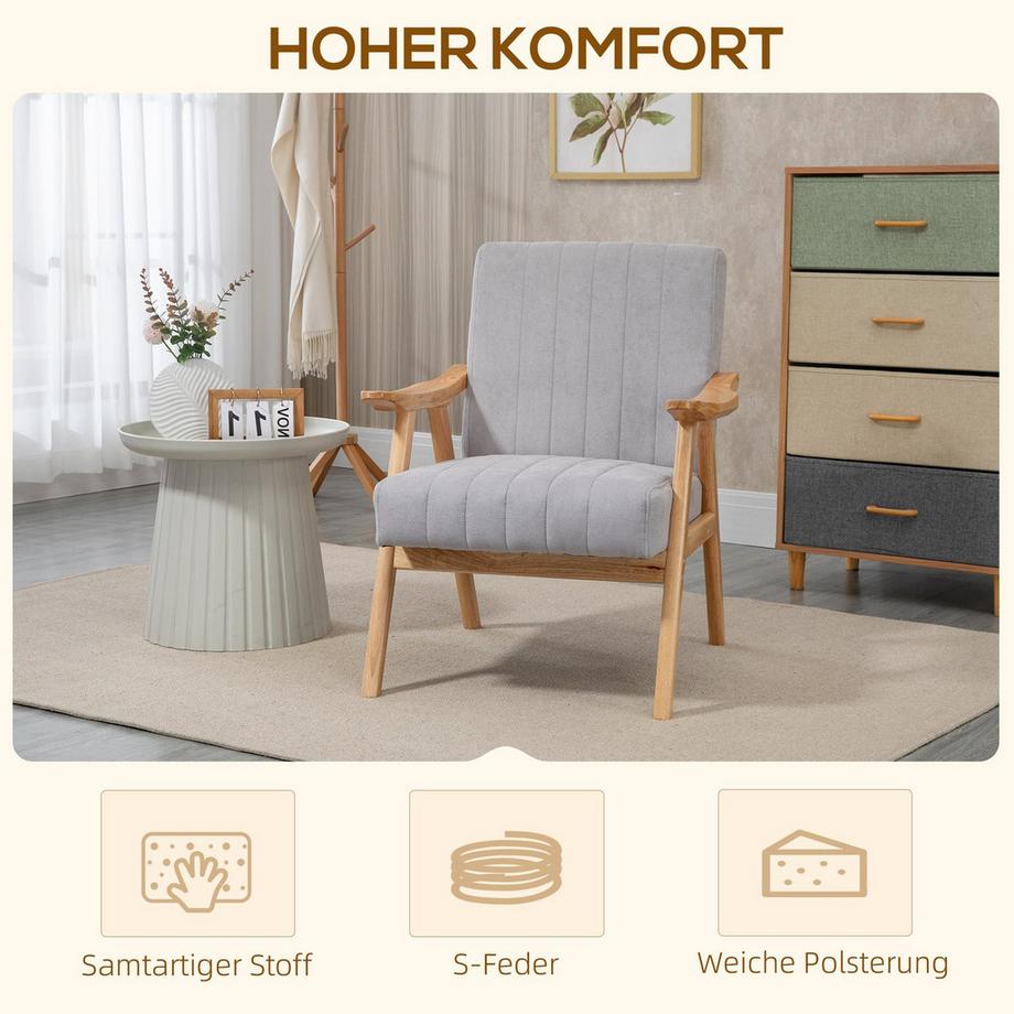 Northio Fauteuil À Oreilles, Chaise Rembourrée Avec Accoudoirs, Chaise Longue Aspect Velours, Chaise De Relaxation Au Design Scandi, Fauteuil, Pieds En Bois D'Hévéa, Gris Clair  