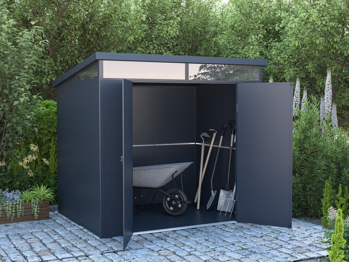 Vente-unique Abri de jardin en résine gris anthracite 4,57 m² avec plancher - MINARO  