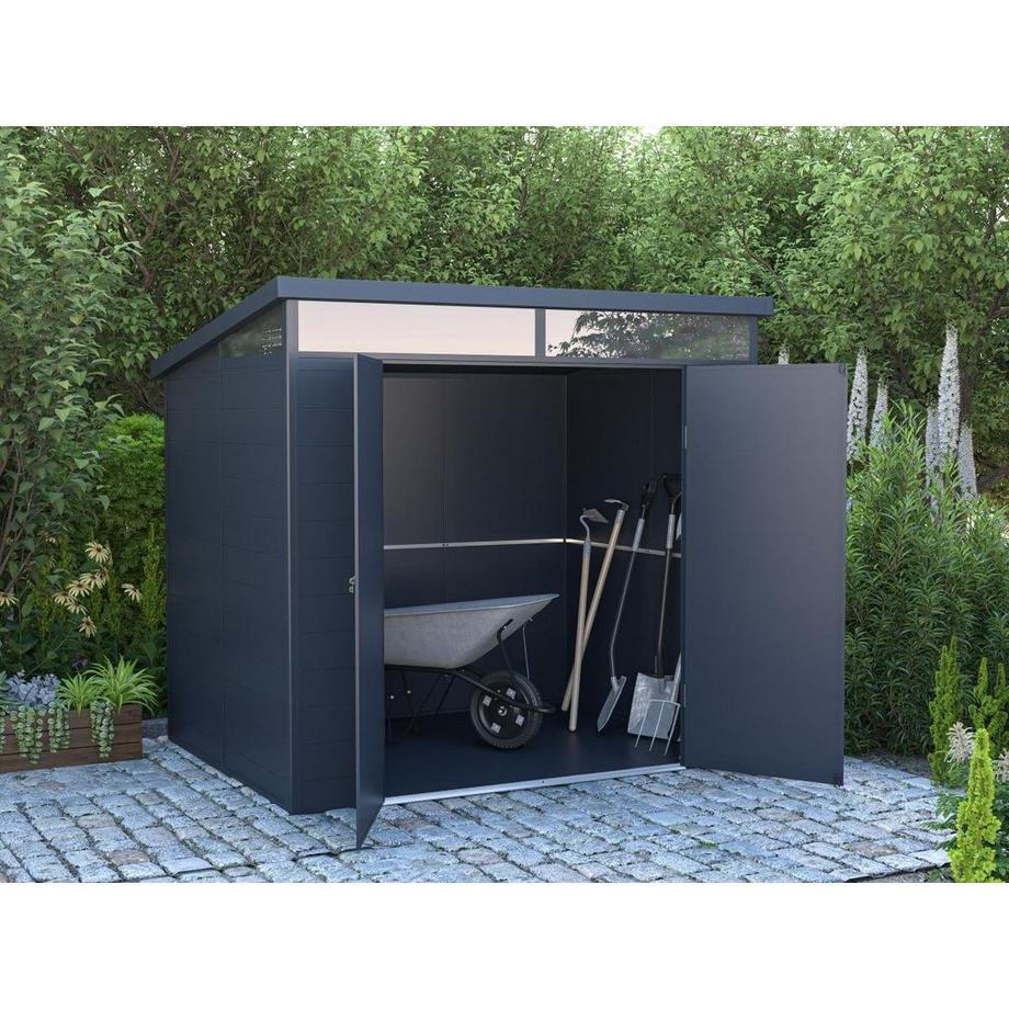 Vente-unique Abri de jardin en résine gris anthracite 4,57 m² avec plancher - MINARO  