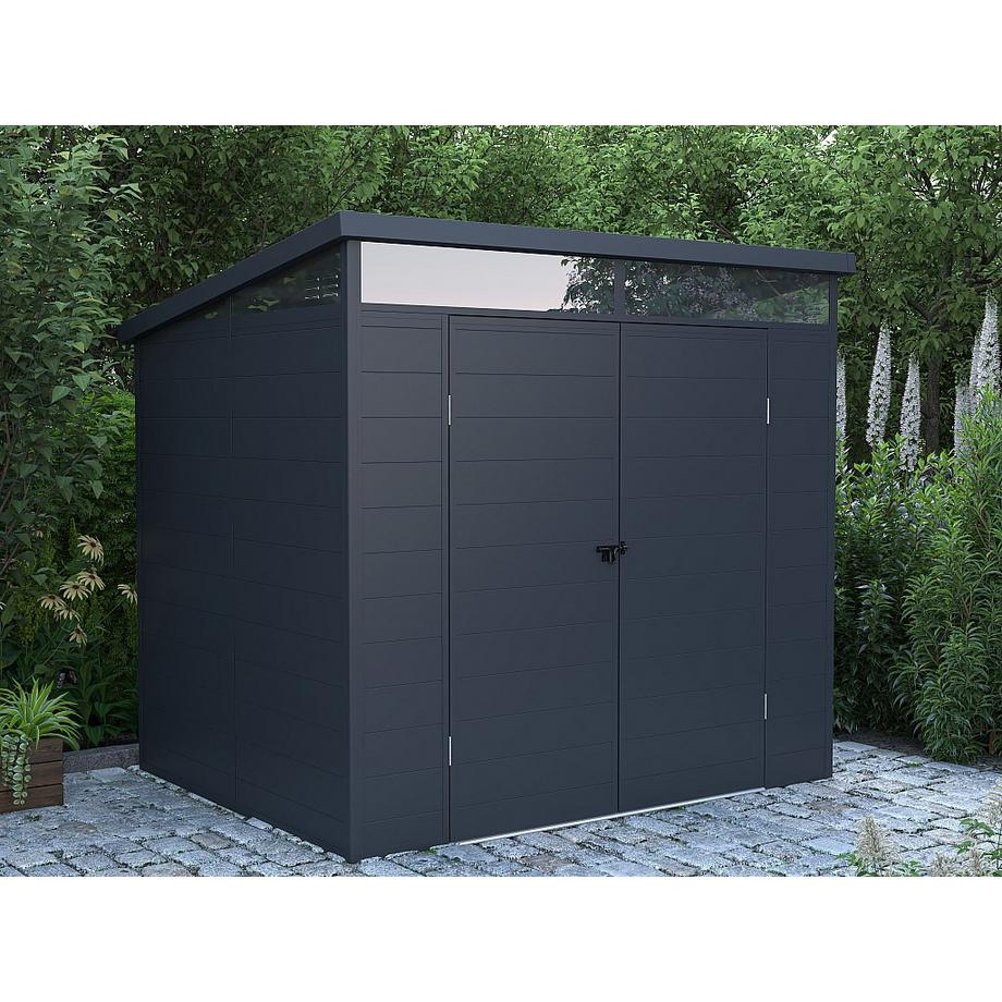 Vente-unique Abri de jardin en résine gris anthracite 4,57 m² avec plancher - MINARO  