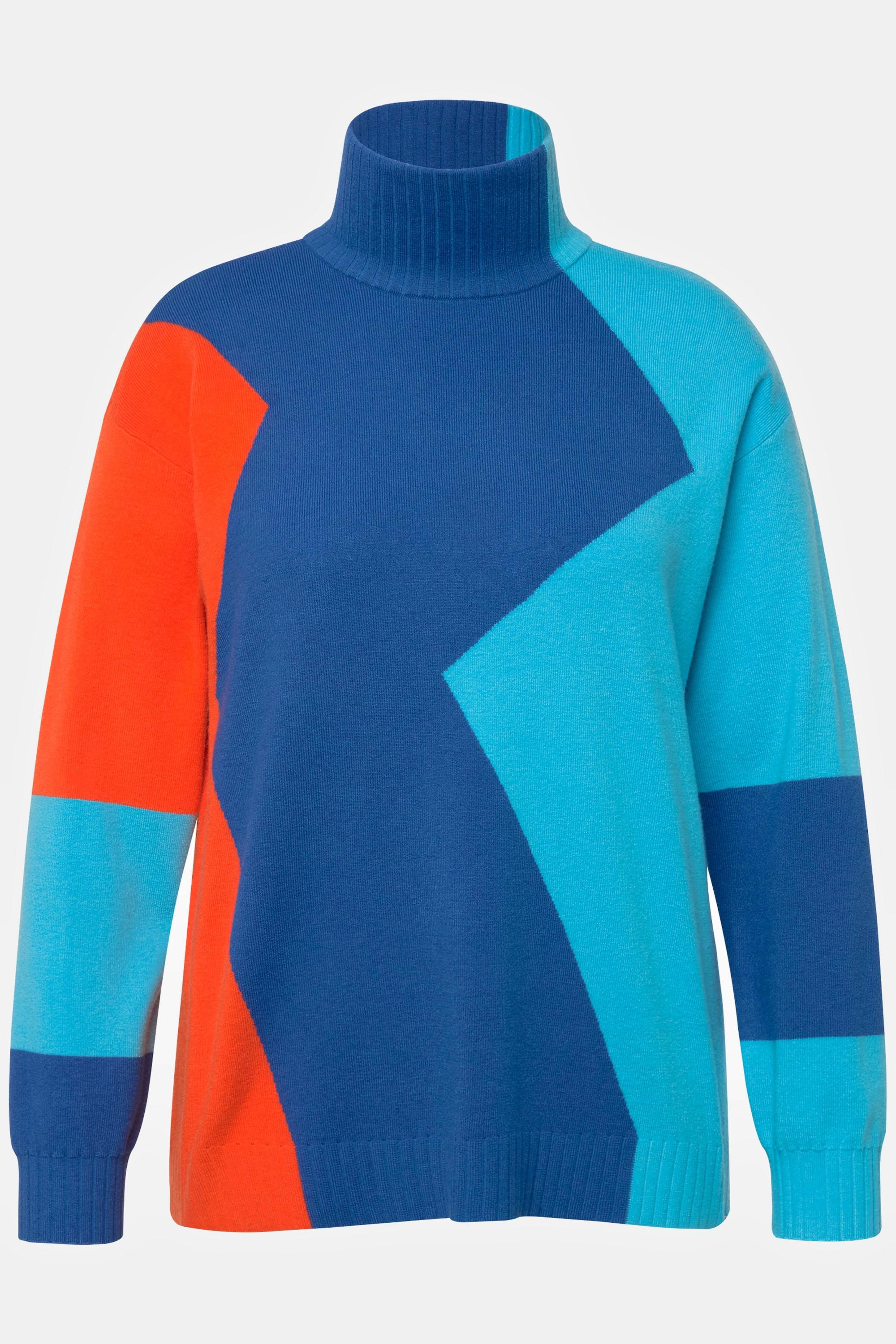 Ulla Popken  Maglione in stile color blocking con collo alto e maniche lunghe 