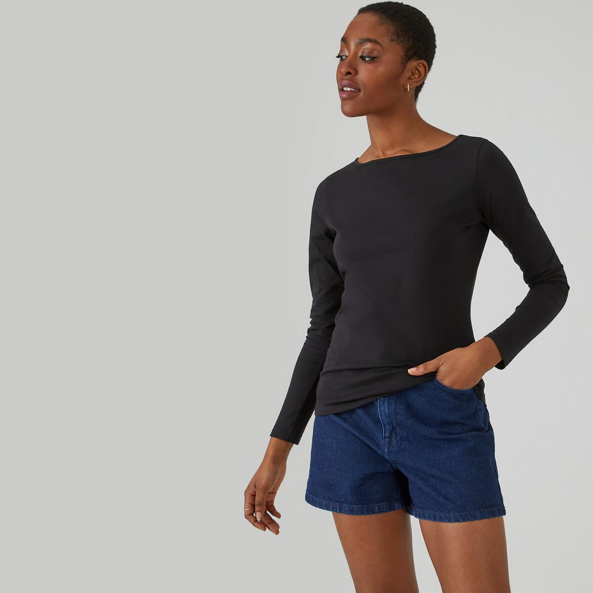 Image of Langarmshirt Mit U-boot-ausschnitt Damen Schwarz L