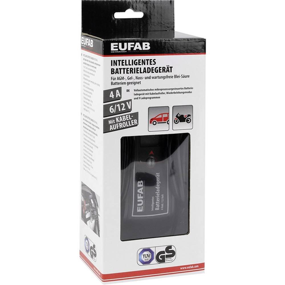 Eufab  Chargeur de batterie intelligent, 6/12 V, 4 A, avec enrouleur de câble 