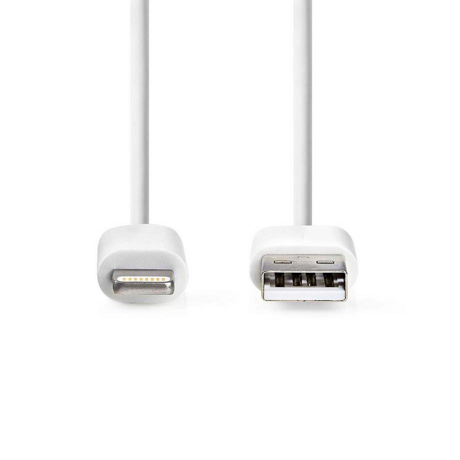 Nedis  Câble Lightning | USB 2.0 | Apple Lightning, 8 broches | USB-A mâle | 480 Mbps | Nickelé | 1.00 m | Rond | PVC | Blanc | Boîte 
