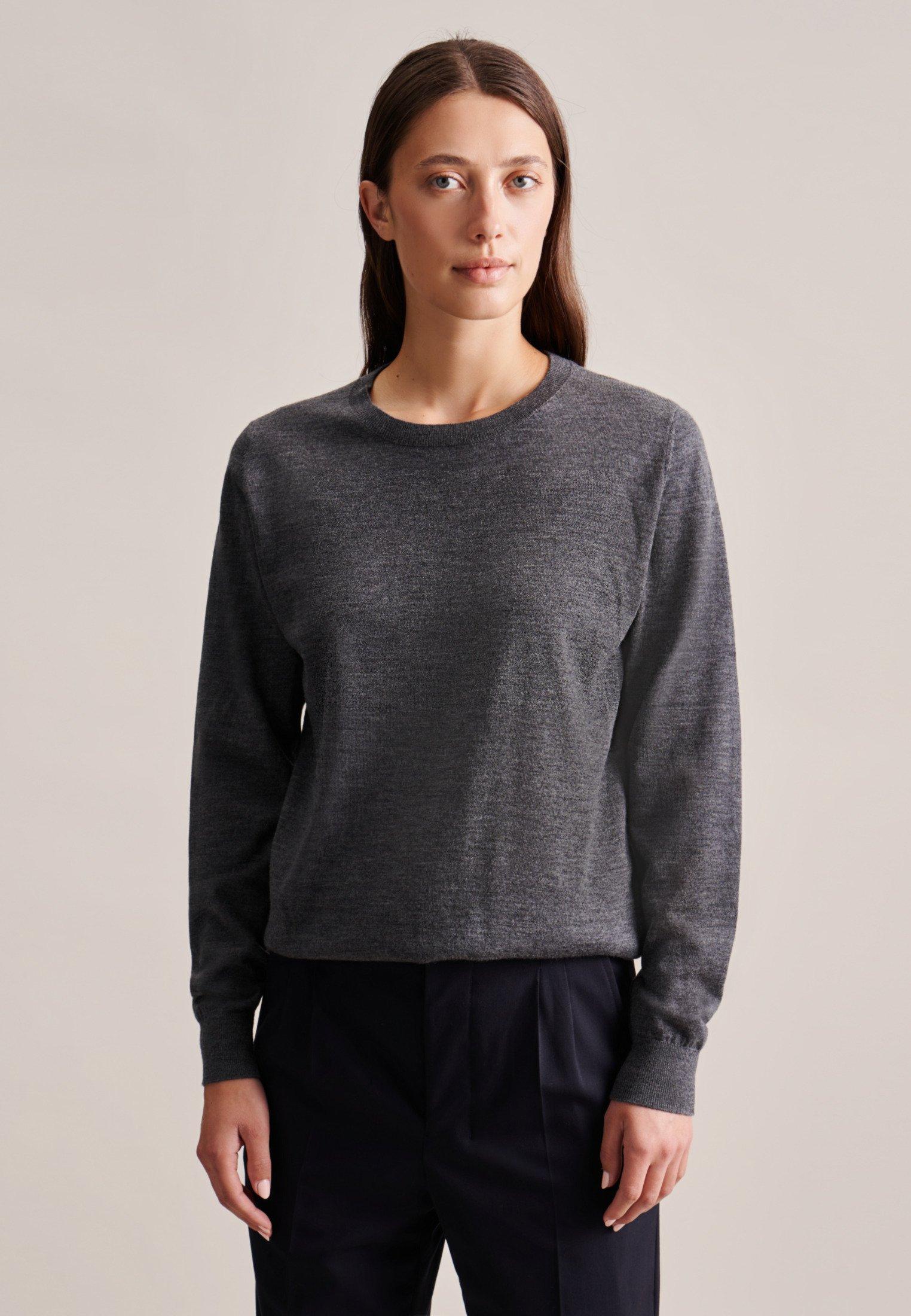 Image of Pullover Uni Langarm Rundhals Damen Taubengrau XL