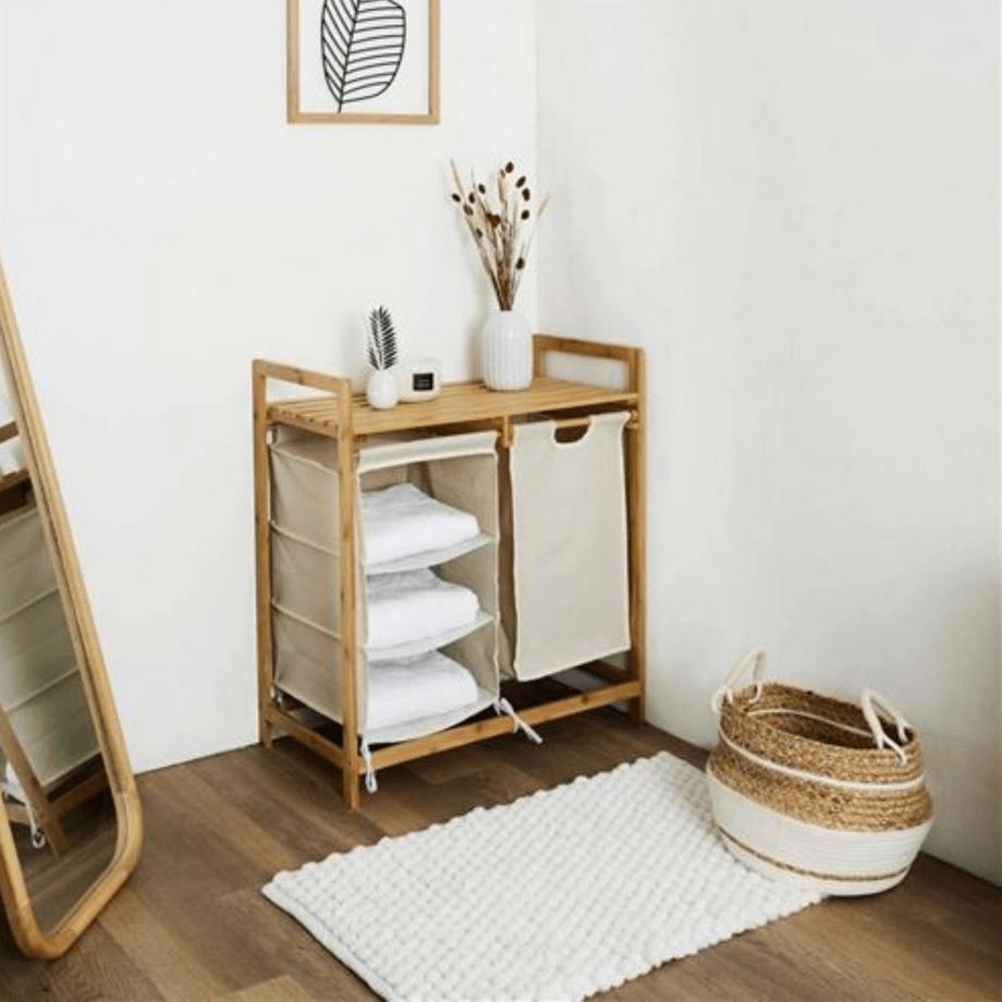 Calicosy Rangement salle de bain avec compartiments et panier à linge - L77 cm  