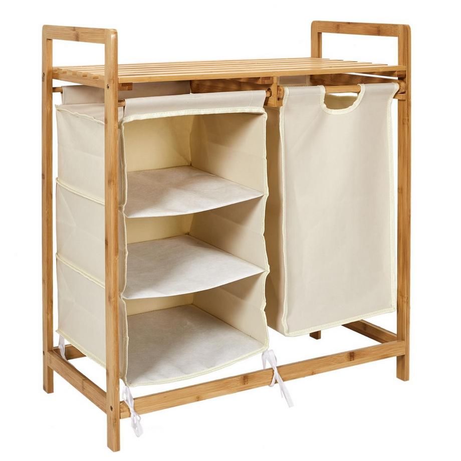 Calicosy Rangement salle de bain avec compartiments et panier à linge - L77 cm  