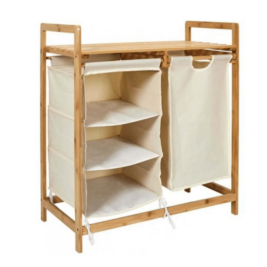 Rangement salle de bain avec compartiments et panier à linge - L77 cm
